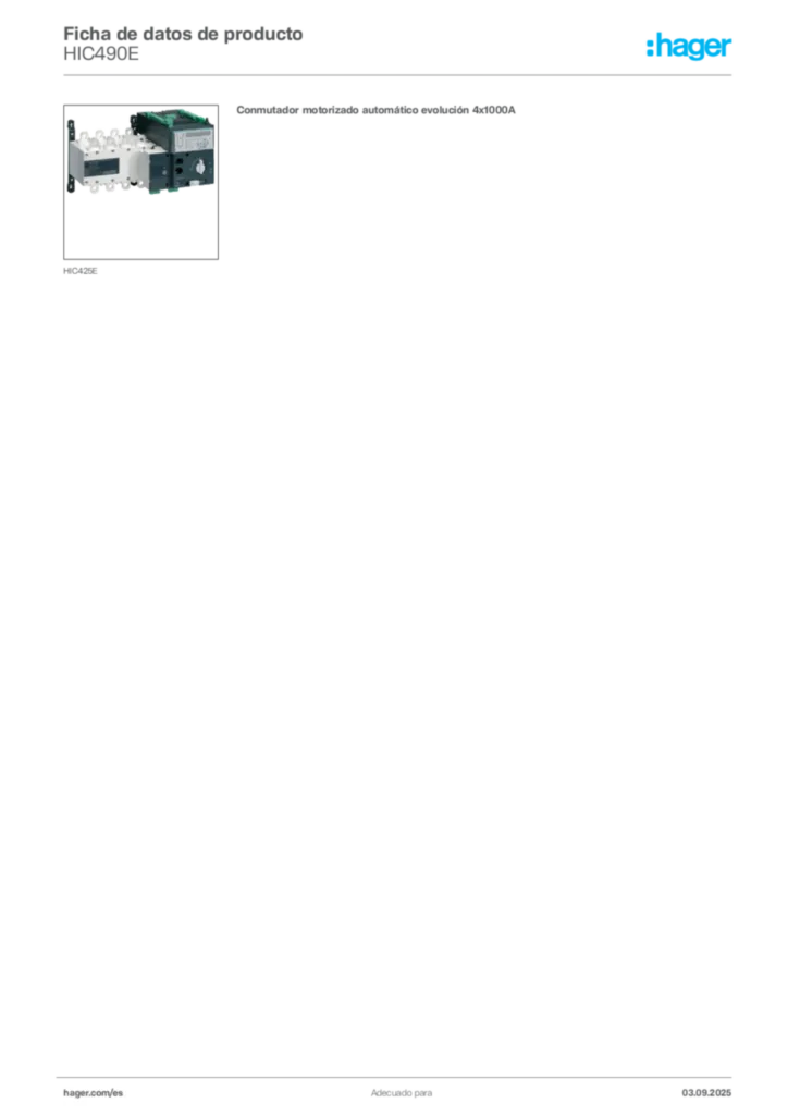 Imagen Hager Ficha de datos de producto HIC490E | Hager España