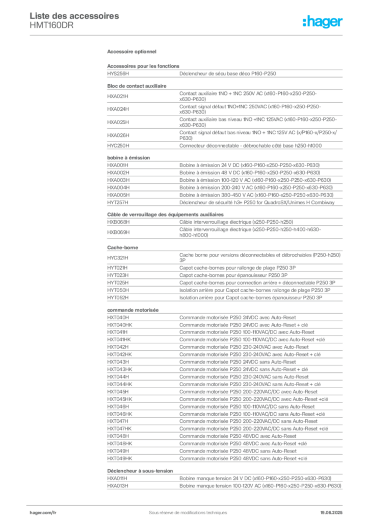 Image Hager Fiche technique du produit HMT160DR | Hager France