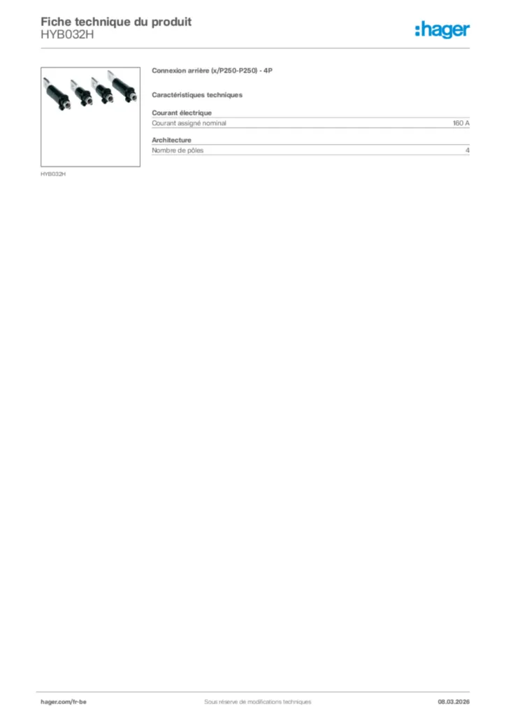 Image Hager Fiche technique du produit HYB032H | Hager Belgique