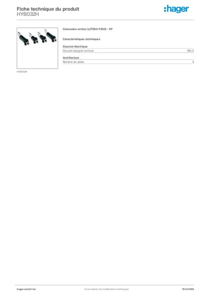 Image Hager Fiche technique du produit HYB032H | Hager Belgique