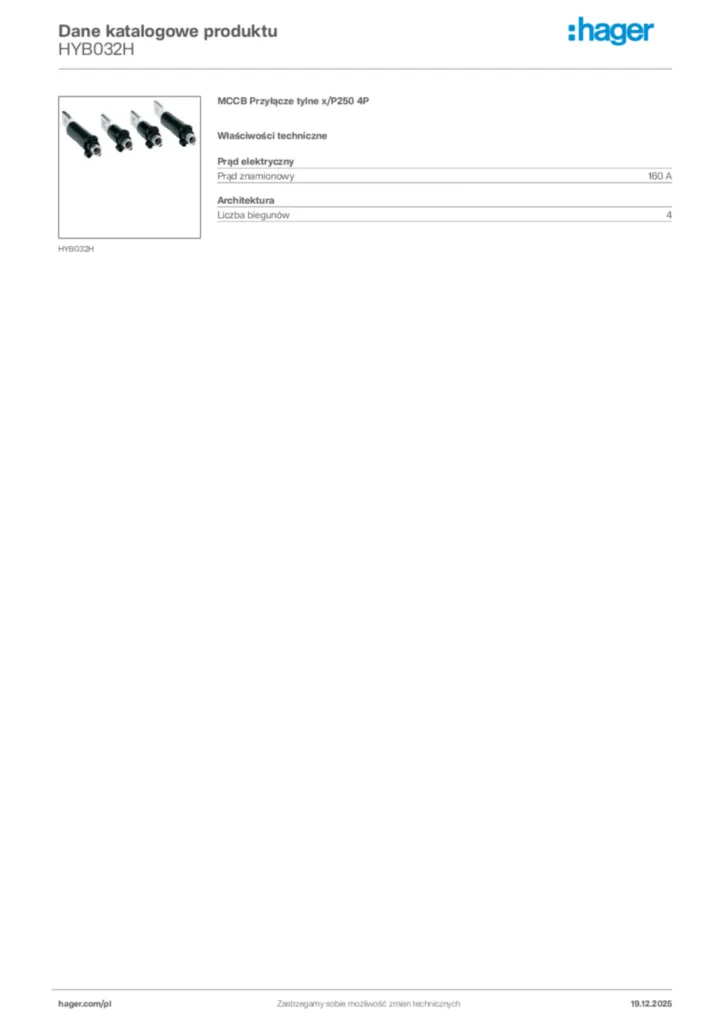 Zdjęcie Hager Karta katalogowa HYB032H | Hager Polska