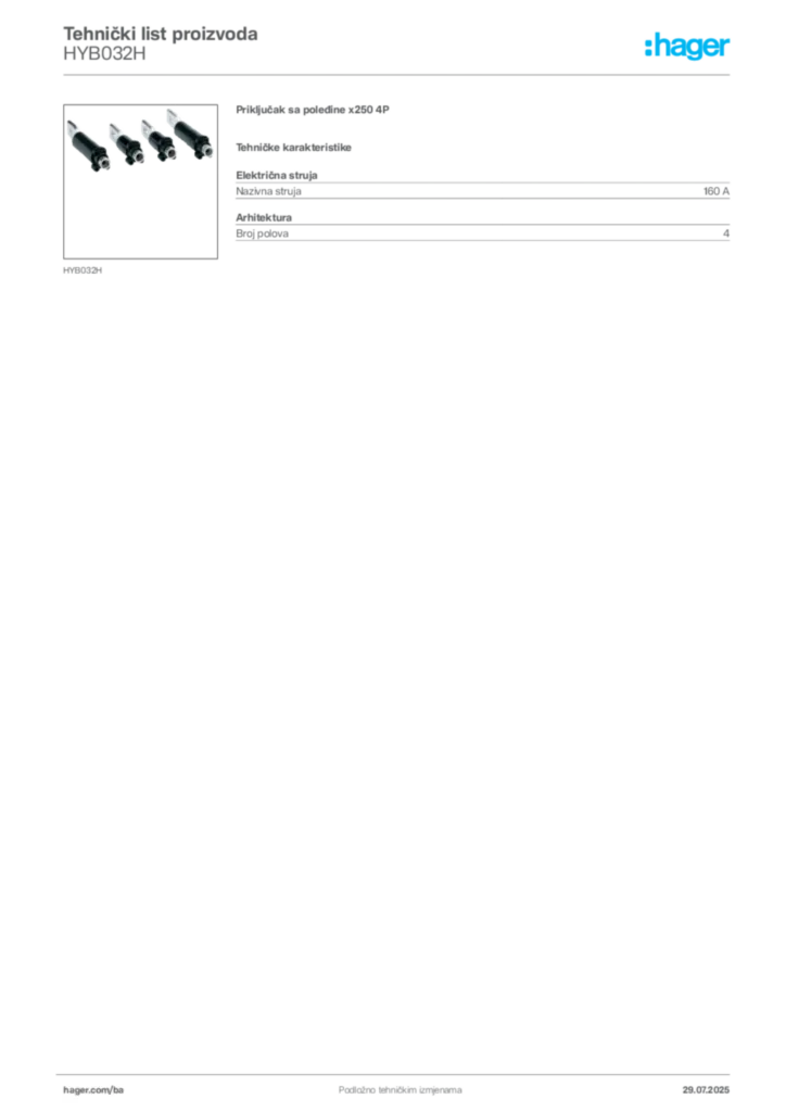 Slika Hager Product data sheet HYB032H  | Hager