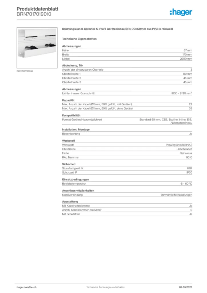Bild Hager Produktdatenblatt BRN7017019010 | Hager Schweiz