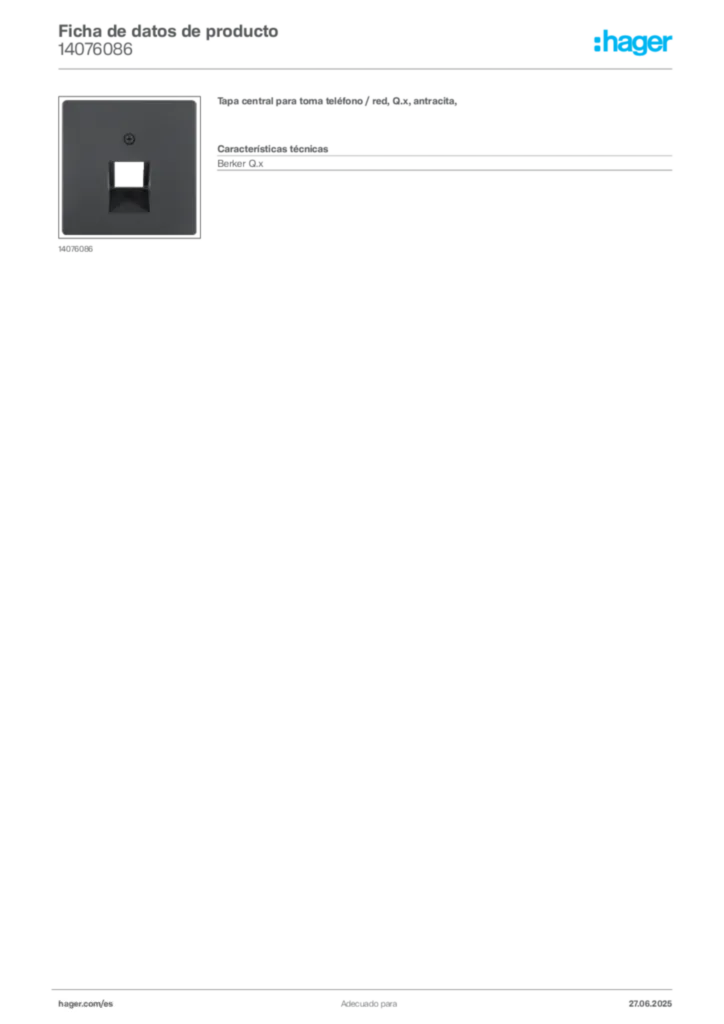 Imagen Hager Ficha de datos de producto 14076086 | Hager España