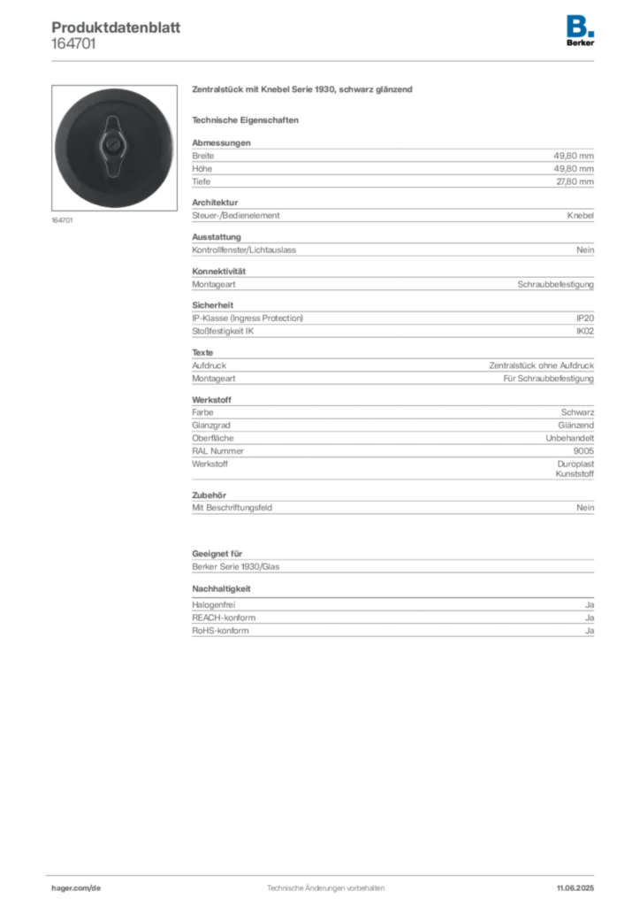 Berker Produktdatenblatt 164701