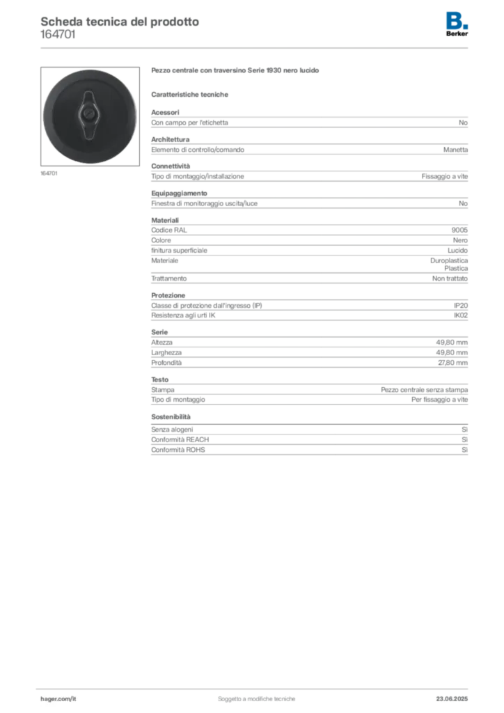 Immagine Berker Scheda tecnica del prodotto 164701 | Hager Italia