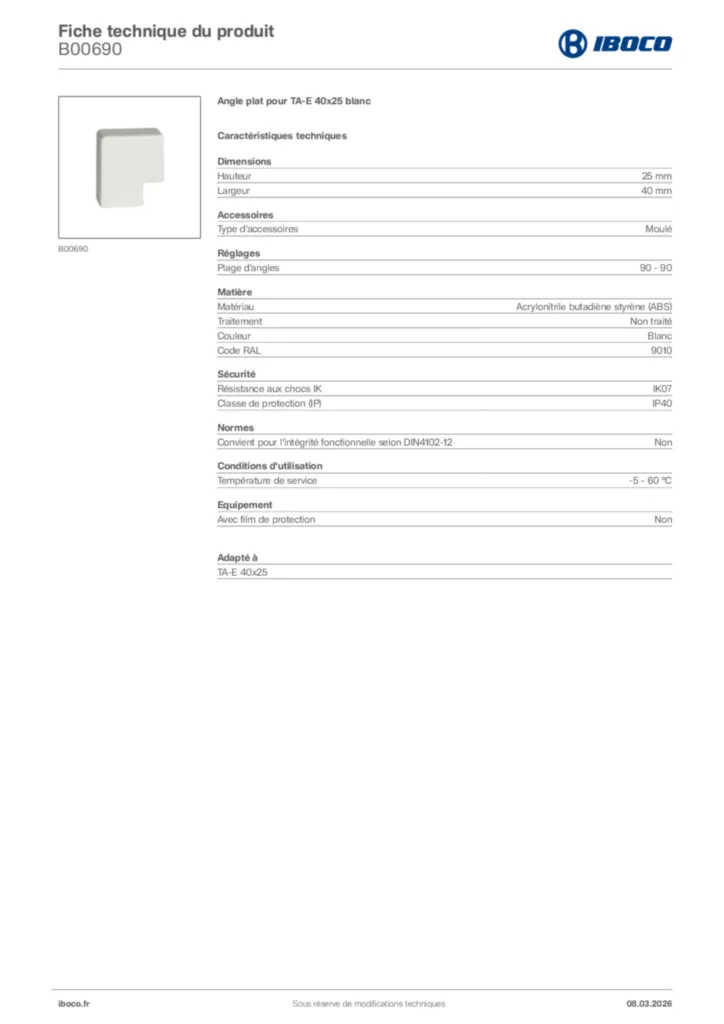 Image Iboco Fiche technique du produit B00690 | Hager France