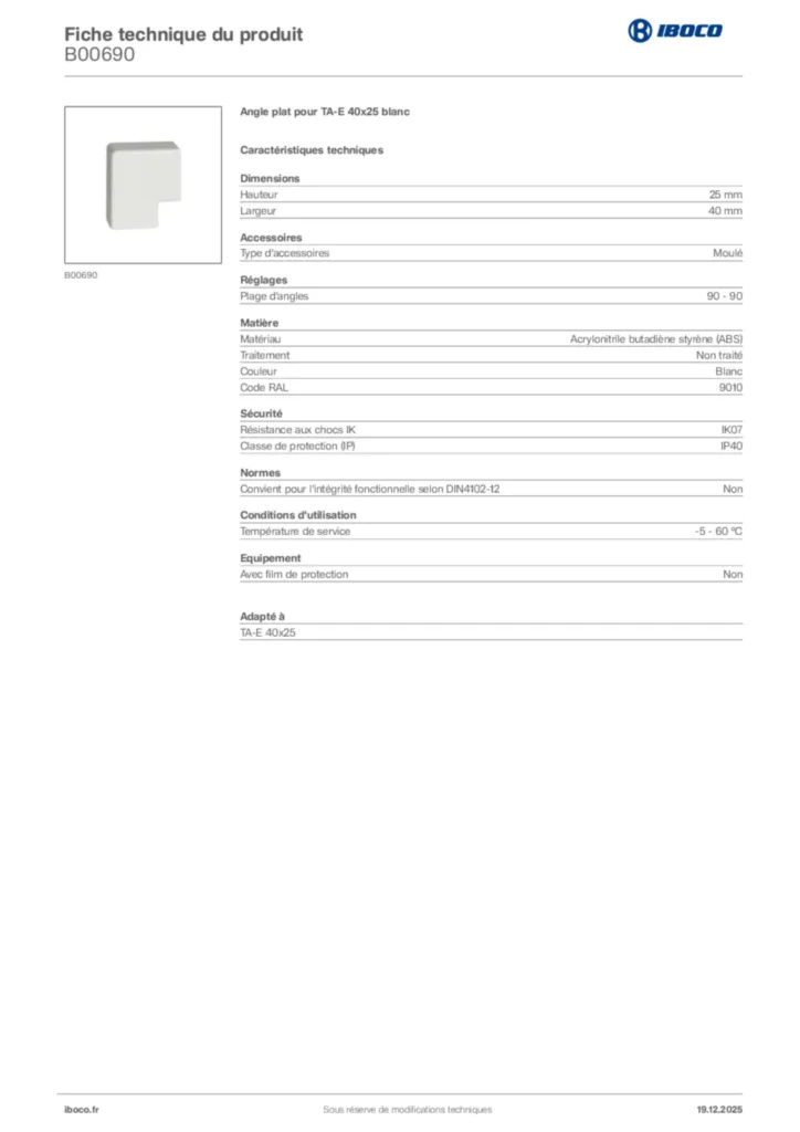 Image Iboco Fiche technique du produit B00690 | Hager France