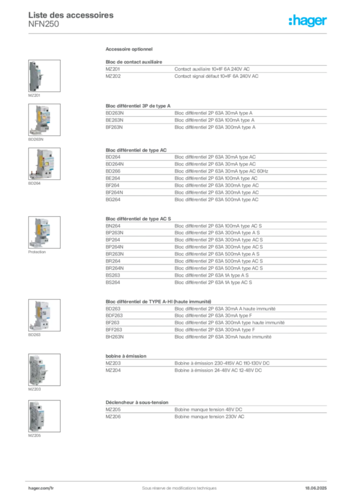 Image Hager Fiche technique du produit NFN250 | Hager France