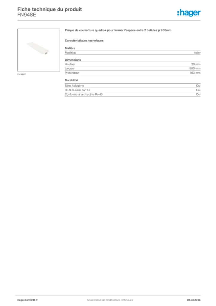 Image Hager Fiche technique du produit FN948E | Hager Afrique