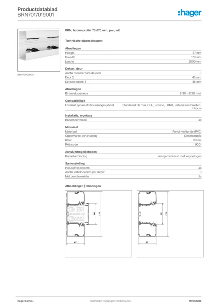 Afbeelding Hager Productdatablad BRN7017019001 | Hager Nederland