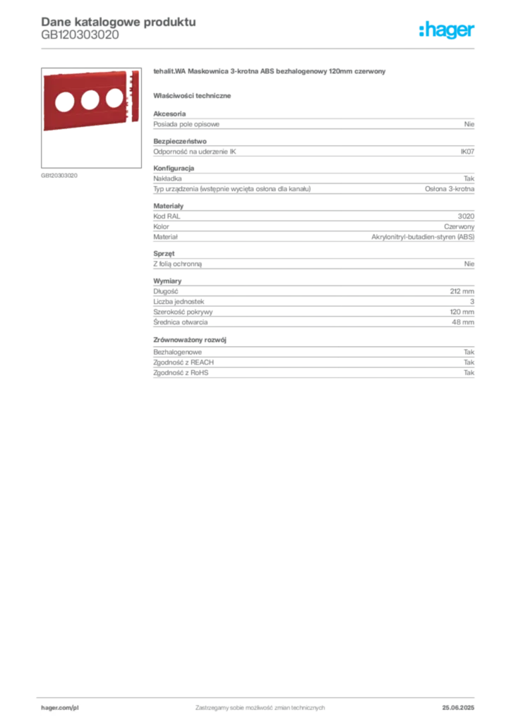 Zdjęcie Hager Karta katalogowa GB120303020 | Hager Polska