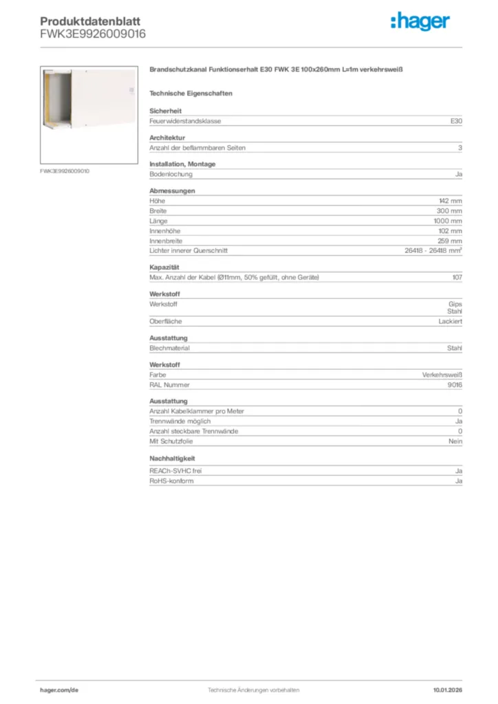 Hager Produktdatenblatt FWK3E9926009016