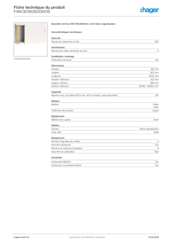 Image Hager Fiche technique du produit FWK3E9926009016 | Hager Suisse