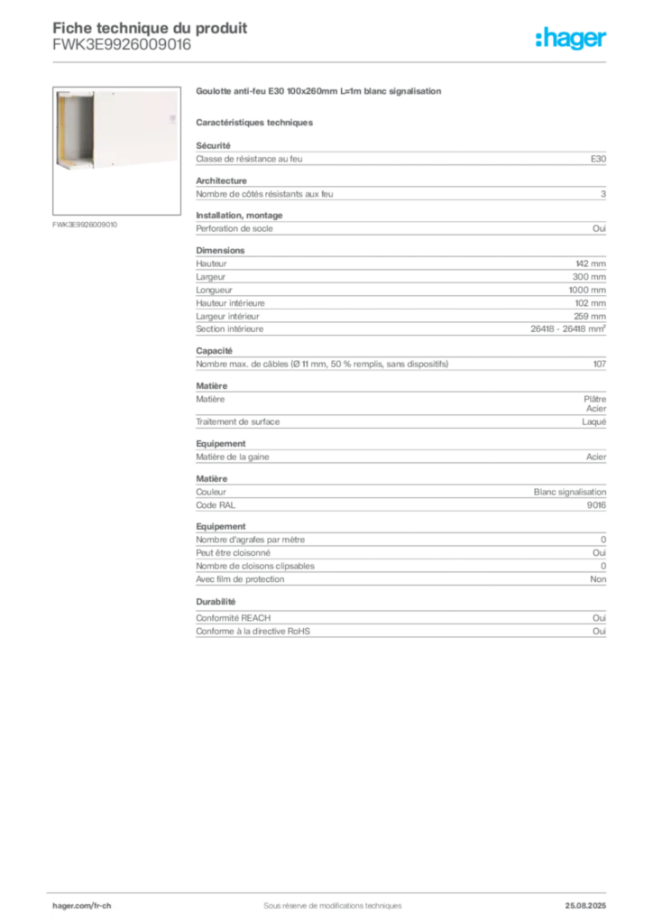 Image Hager Fiche technique du produit FWK3E9926009016 | Hager Suisse