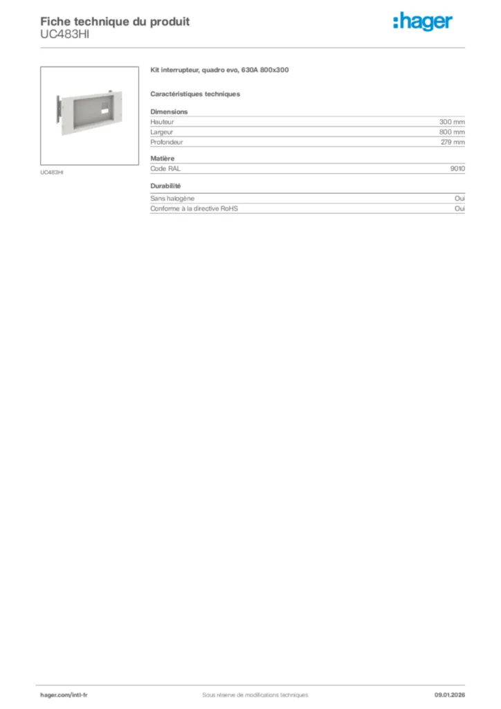 Image Hager Fiche technique du produit UC483HI | Hager Afrique