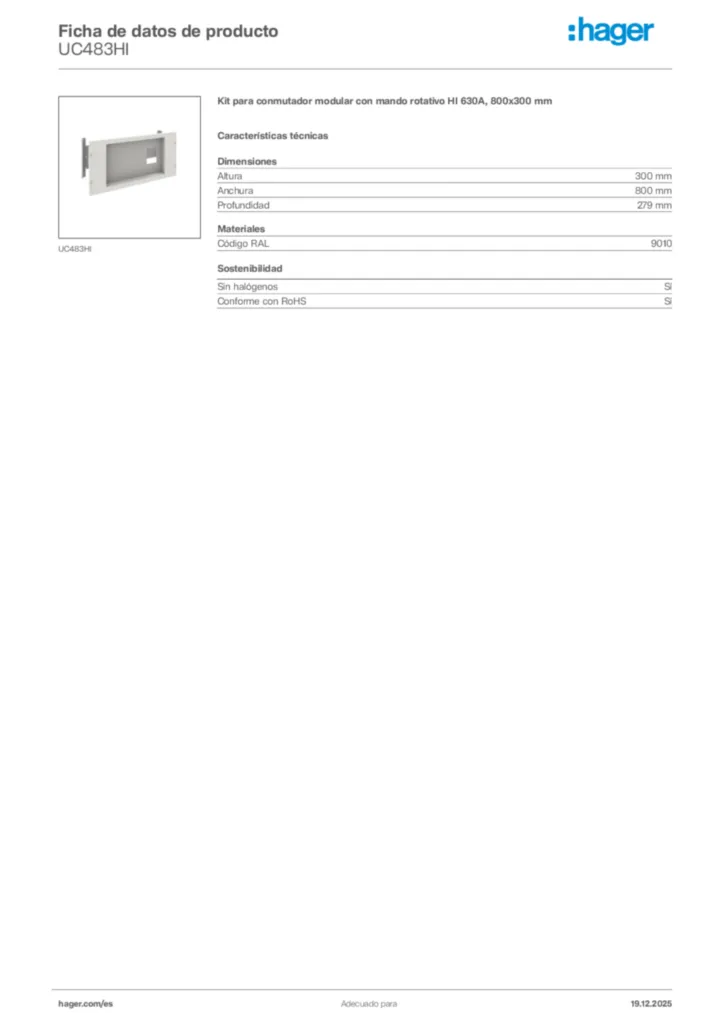 Imagen Hager Ficha de datos de producto UC483HI | Hager España