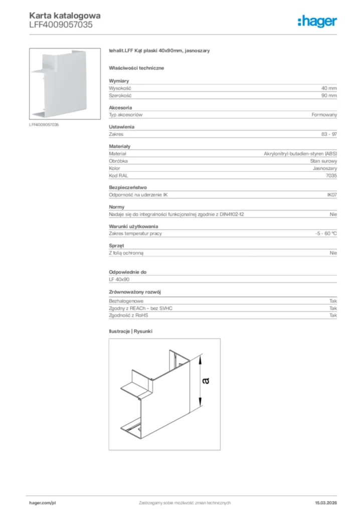 Zdjęcie Hager Karta katalogowa LFF4009057035 | Hager Polska