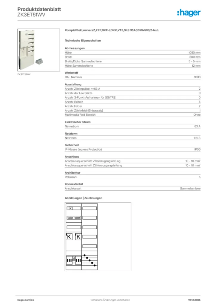Bild Hager Produktdatenblatt ZK3ET51WV | Hager Deutschland