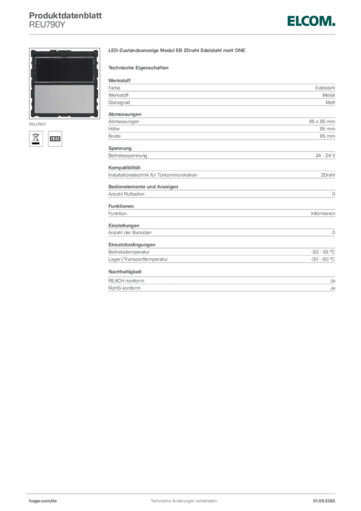 Bild Elcom Produktdatenblatt REU790Y | Hager Deutschland