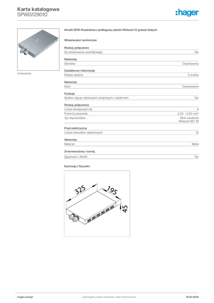 Zdjęcie Hager Karta katalogowa SPWG129010 | Hager Polska