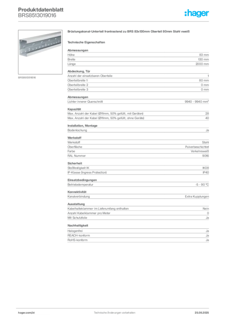 Bild Hager Produktdatenblatt BRS8513019016 | Hager Deutschland