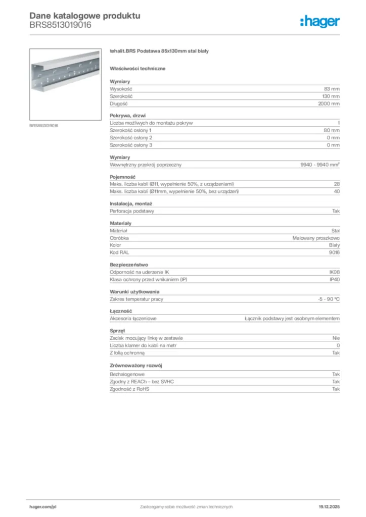 Zdjęcie Hager Karta katalogowa BRS8513019016 | Hager Polska