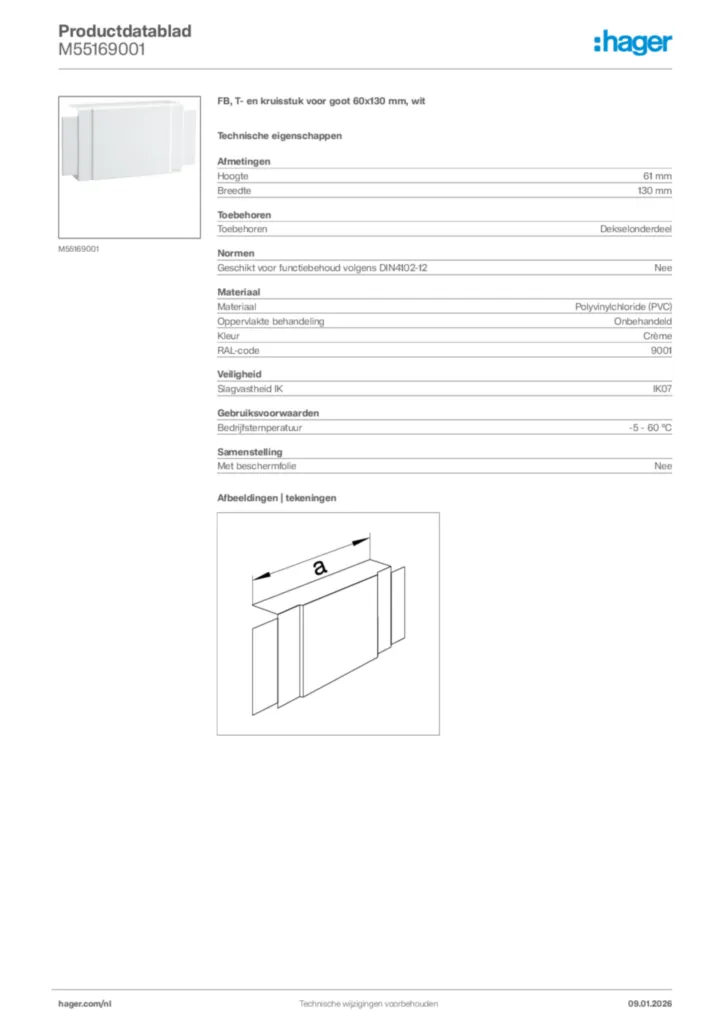 Afbeelding Hager Productdatablad M55169001 | Hager Nederland