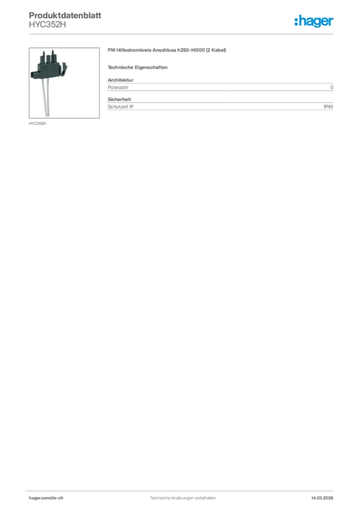 Bild Hager Produktdatenblatt HYC352H | Hager Schweiz