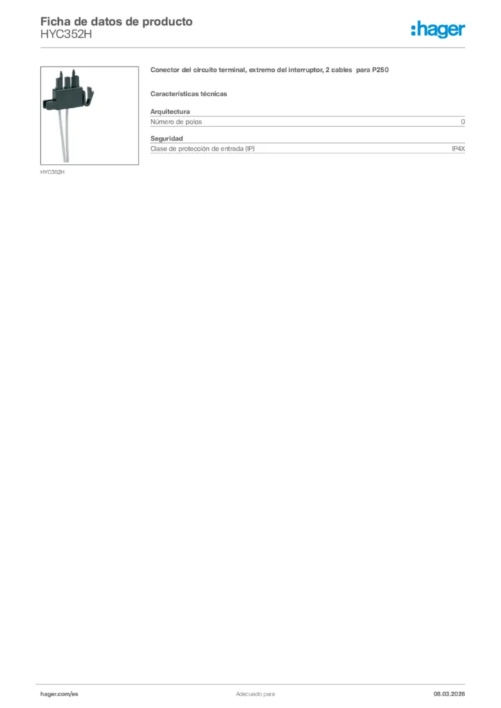 Imagen Hager Ficha de datos de producto HYC352H | Hager España