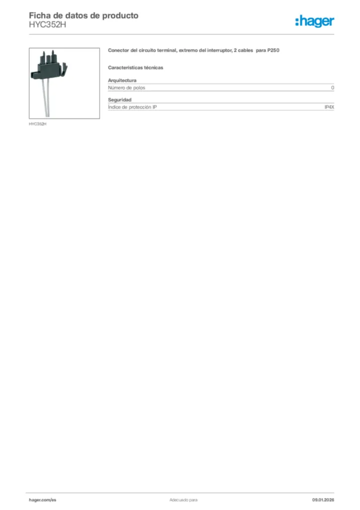 Imagen Hager Ficha de datos de producto HYC352H | Hager España