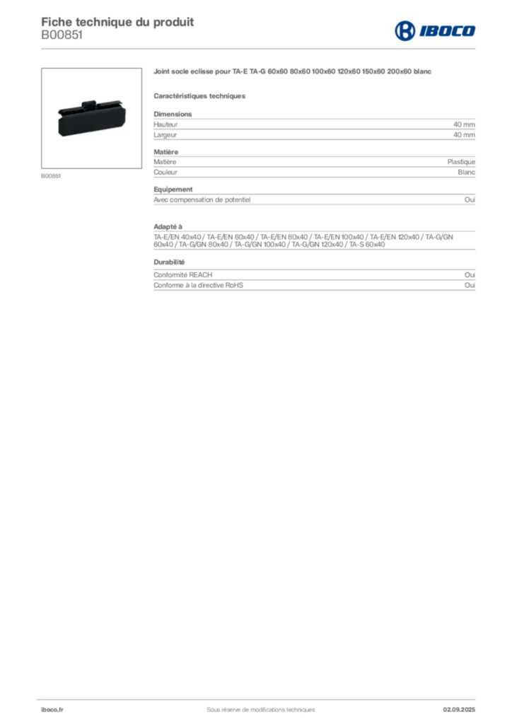 Image Iboco Fiche technique du produit B00851 | Hager France