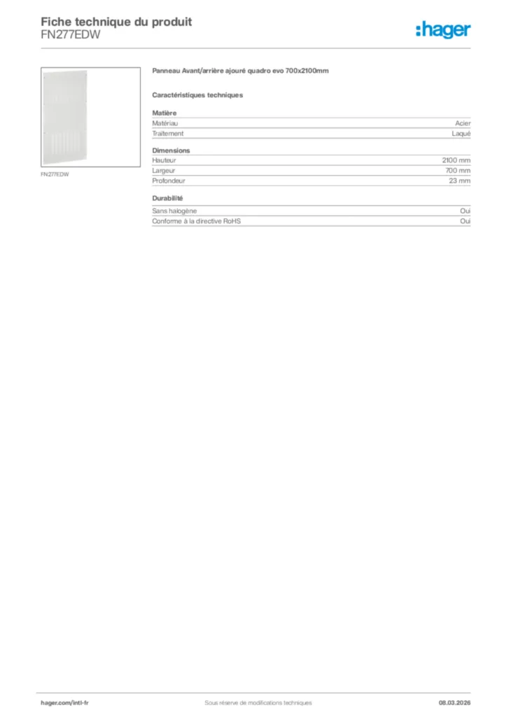 Image Hager Fiche technique du produit FN277EDW | Hager Afrique