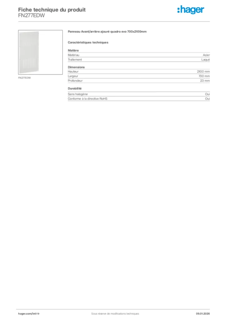 Image Hager Fiche technique du produit FN277EDW | Hager Afrique