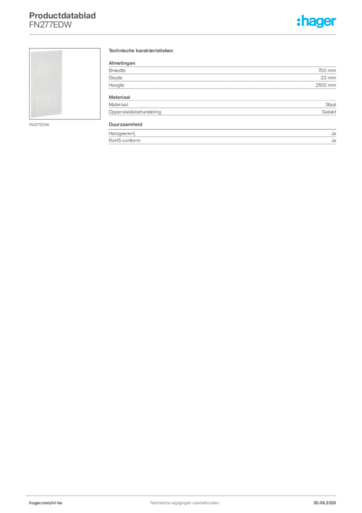 Afbeelding Hager Productdatablad FN277EDW | Hager Belgium