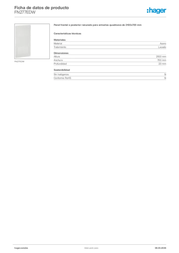 Imagen Hager Ficha de datos de producto FN277EDW | Hager España