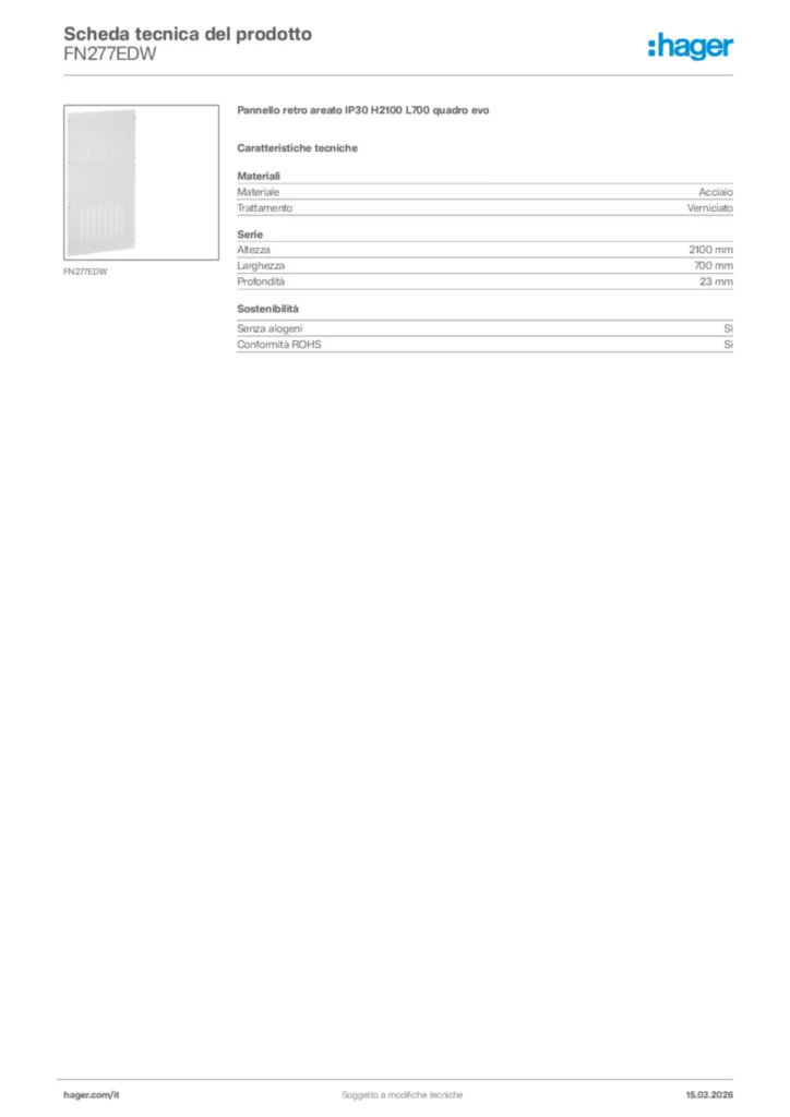 Immagine Hager Scheda tecnica del prodotto FN277EDW | Hager Italia