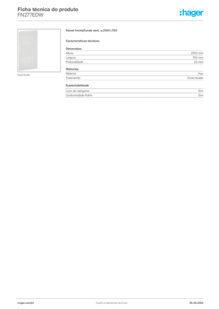 Imagem Hager Ficha técnica do produto FN277EDW | Hager Portugal