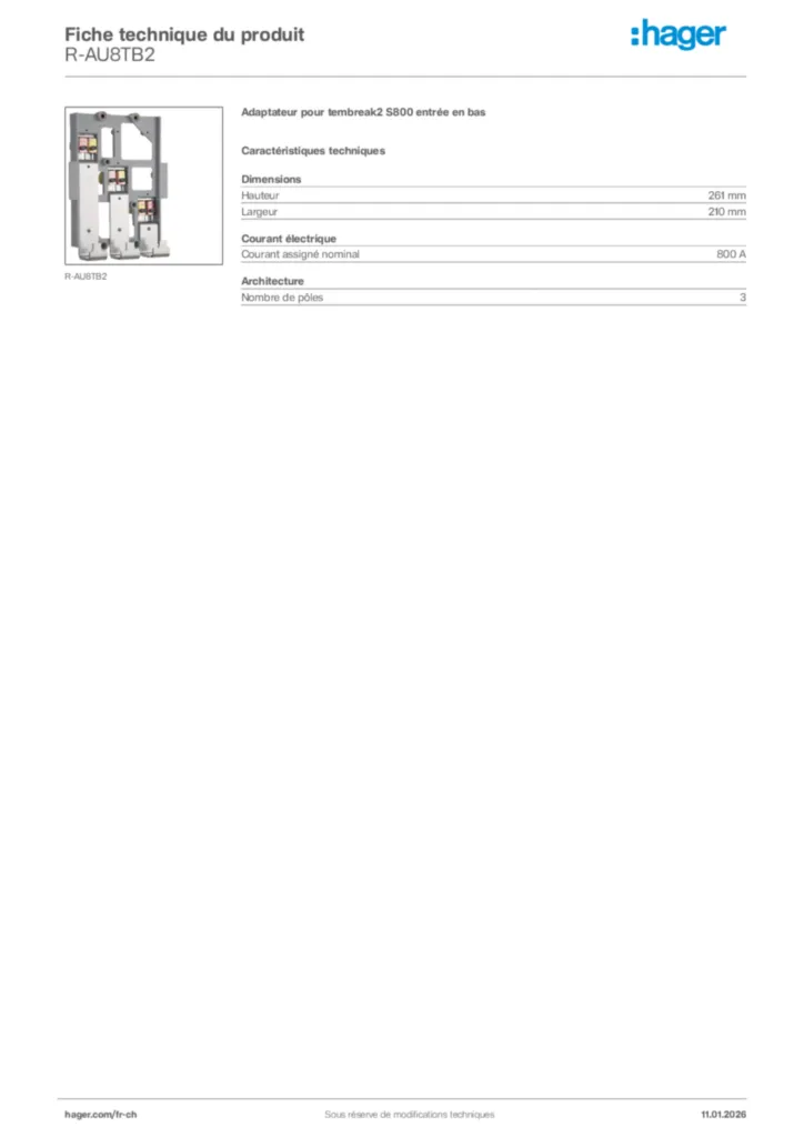 Image Hager Fiche technique du produit R-AU8TB2 | Hager Suisse