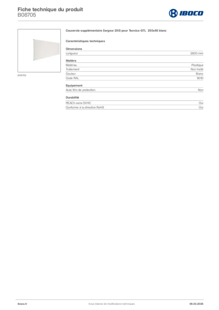 Image Iboco Fiche technique du produit B08705 | Hager France