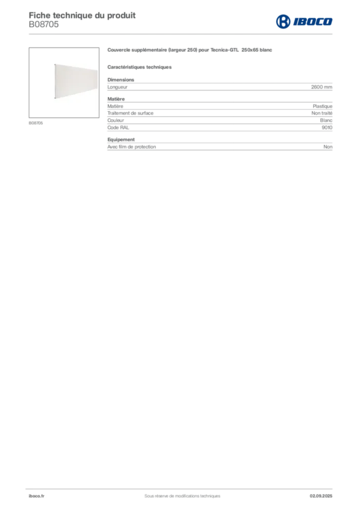 Image Iboco Fiche technique du produit B08705 | Hager France