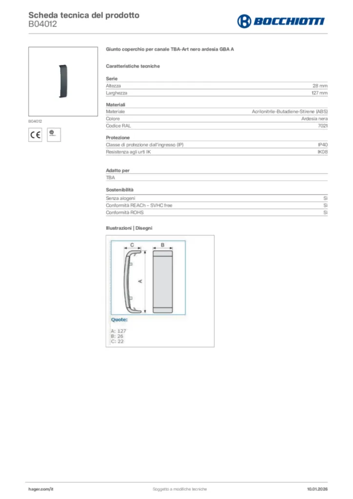Immagine Bocchiotti Scheda tecnica del prodotto B04012 | Hager Italia