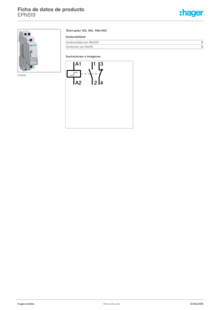 Imagen Hager Ficha de datos de producto EPN519 | Hager España