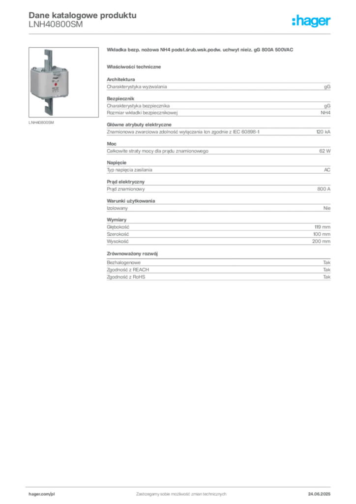 Zdjęcie Hager Karta katalogowa LNH40800SM | Hager Polska
