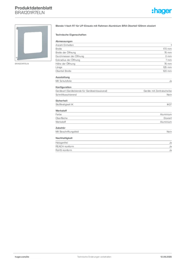 Hager Produktdatenblatt BRA1201R7ELN