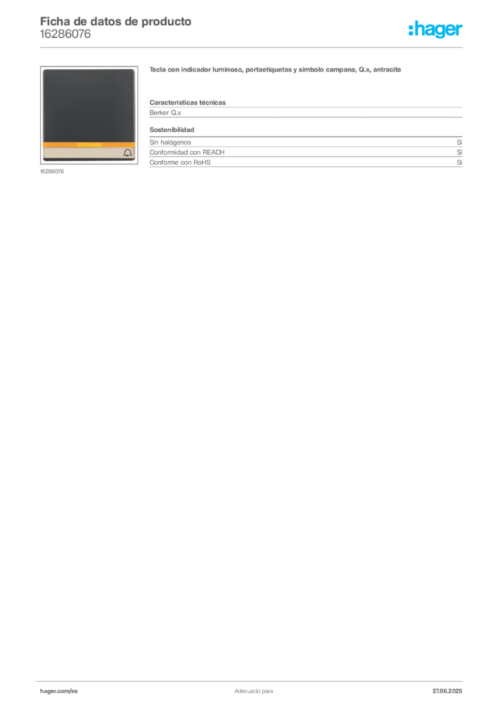 Imagen Hager Ficha de datos de producto 16286076 | Hager España