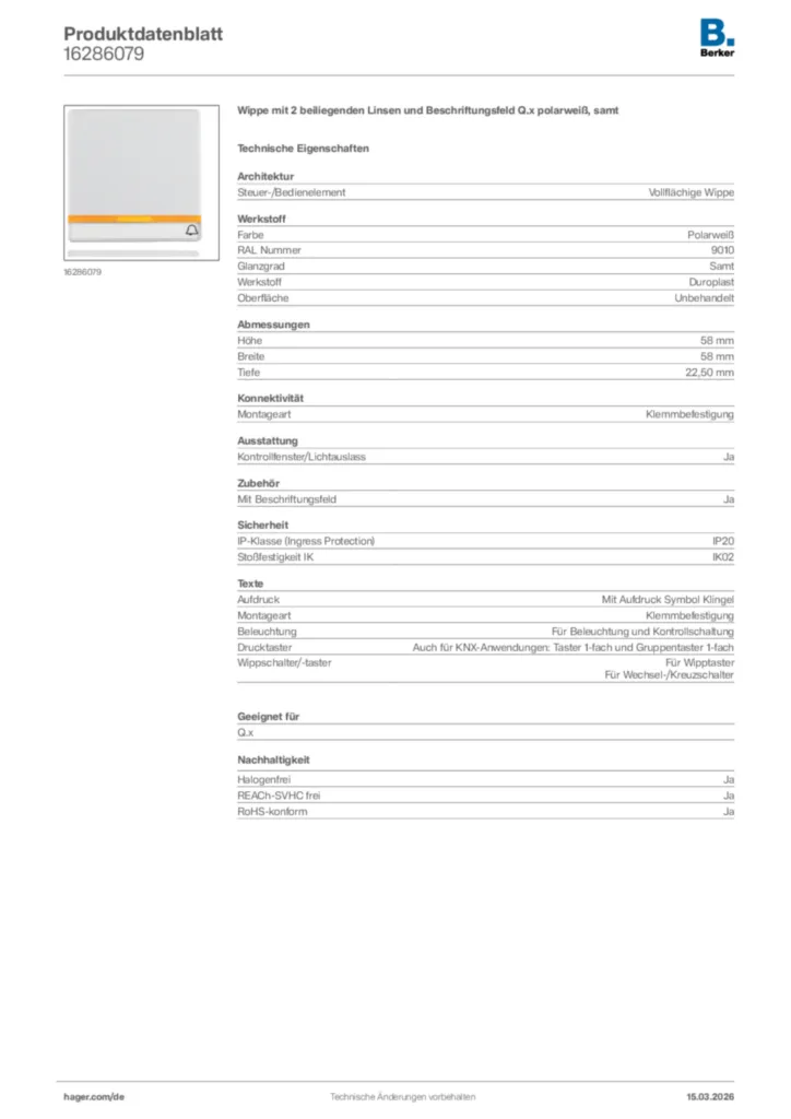 Bild Berker Produktdatenblatt 16286079 | Hager Deutschland