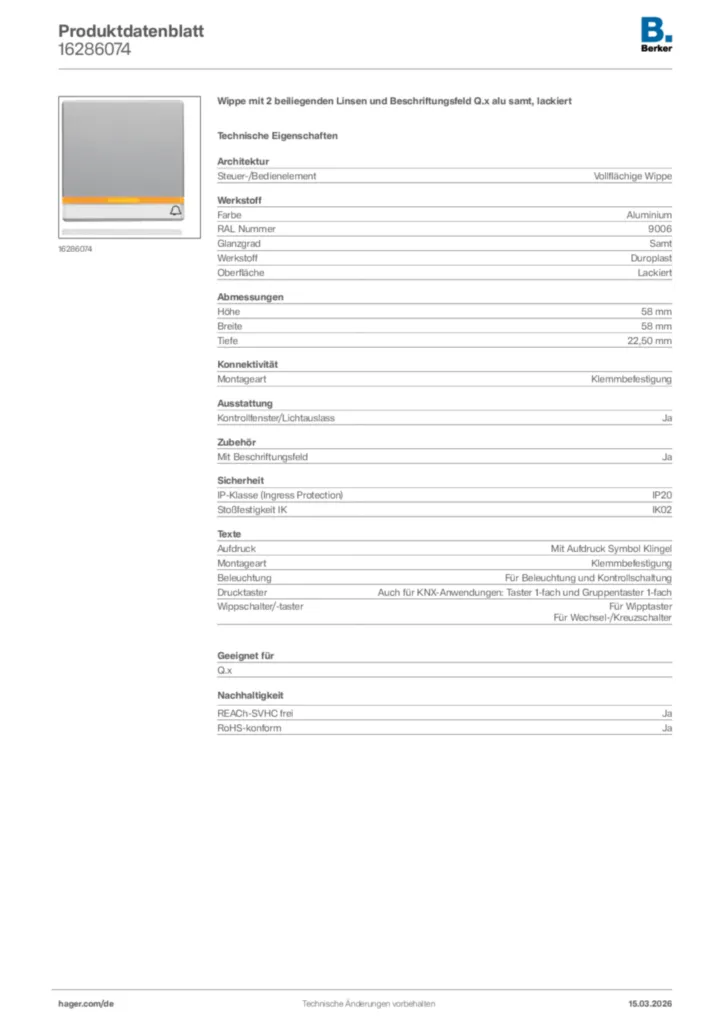 Bild Berker Produktdatenblatt 16286074 | Hager Deutschland