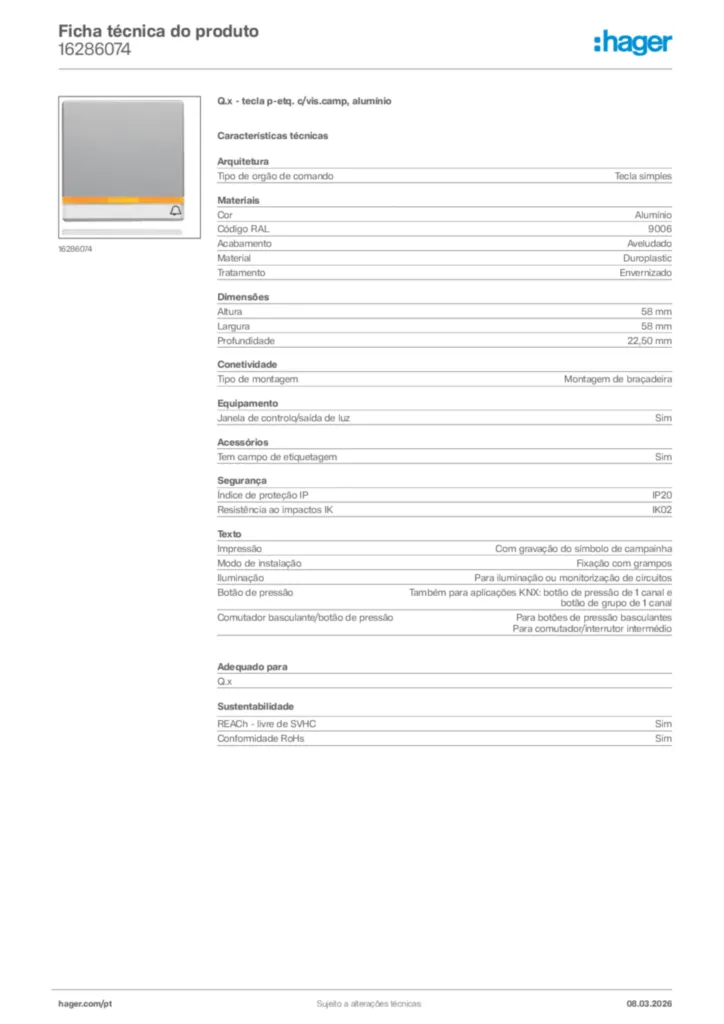 Imagem Hager Ficha técnica do produto 16286074 | Hager Portugal