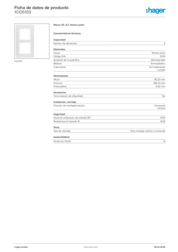 Imagen Hager Ficha de datos de producto 10126189 | Hager España